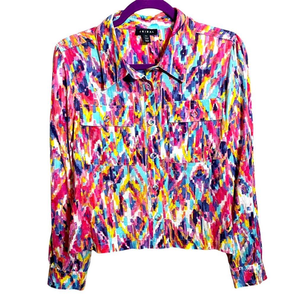 Tribal Rayon Linen Summer Jacket colorful oversized